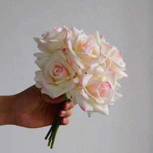 Artificial Rose Flower 5 Stems Real Touch Moisture Cloth Curled Edges Fake Bouquet Silk Floral Centerpieces for Dining Table Wedding D¡§?cor