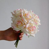 Artificial Rose Flower 5 Stems Real Touch Moisture Cloth Curled Edges Fake Bouquet Silk Floral Centerpieces for Dining Table Wedding D¡§?cor