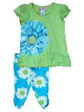 Girls Bright Green Blue Sparkle Peony Flower Top & Ruched Legging 2 Piece Set 5