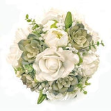 Real Touch Artificial White Ivory Peonies Roses Succulent Hops Bridal Cascade Bouquet Bridesmaids Bouquets Prom Wedding Flowers Centerpiece