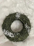 Green Rattan Glittery Snowy Wreath Holiday Decor New Floral Natural Twig 10???