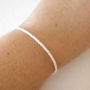White minimalist beaded bracelet, seed bead bracelet, flower girl bracelet,simple bracelet, friendship bracelet, one strand bracelet,gift