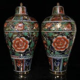 19.7" pair China Old yuan dynasty Porcelain Multicolored peony flower plum vase