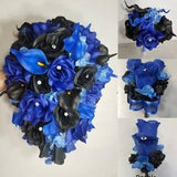 Black Royal Blue Rose Calla Lily Bridal Wedding Bouquet Accessories