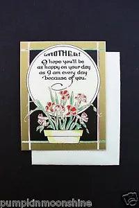 Unused Art Deco Mother's Day Greeting Card, Carnation Flower Pot, Gold Embossed