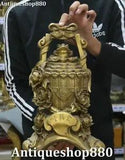 China Pure Bronze Fengshui Wealth Animal Golden Toad Peony Flower Barrel Bucket
