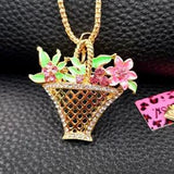Betsey Johnson Easter Lily Flower Basket Pendant Necklace Brooch Free Gift Bag