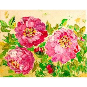 peony painting flowers original art Impasto oil painting blooming abstract peonies artwork floral bouquet 8x10 small canvas by Irina Jouk