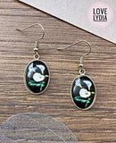 NEW vintage style Victorian Edwardian black flower lily silver colour earrings