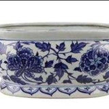 Aged Ceramic Blue & White Planter. Handpainted and Glazed with Tradtional Chinese artwork.