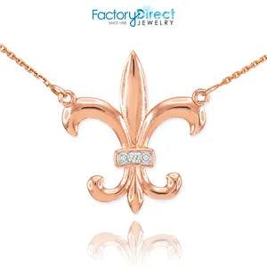 14k Rose Gold Diamond French Fleur-de-Lis Stylized lily Flower Necklace