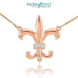 14k Rose Gold Diamond French Fleur-de-Lis Stylized lily Flower Necklace