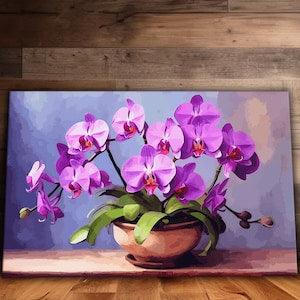 Purple Orchids Wall Art, Orchid Art, Flower Canvas, Houseplant Art, Flower Decor, Botanical, Plant Lover Gift, Ready To Hang Canvas