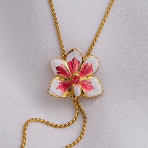 Necklace with real orchid in white / red, gold plated