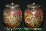 3.8" Rare Old China Cloisonne Enamel Bronze Dynasty Peony Flower Tank Jar Pair