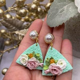 floral artisan earrings |floral clay earrings| Mint earrings |floral bouquet earrings|realistic rose earrings |statement earrings
