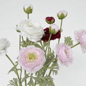 Artificial Ranunculus Stem with Bud, Quality Fake Flower with Leaf, Home Floral Decoration, Party Table Arrangement, Bridal Bouquet Material