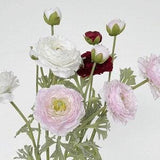 Artificial Ranunculus Stem with Bud, Quality Fake Flower with Leaf, Home Floral Decoration, Party Table Arrangement, Bridal Bouquet Material