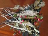 Custom mix of green cedar dried flowers holly white babys breath red berries 24
