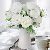 2PCS Artificial Flowers with Vase, Faux Peony Silk Fake Flowers in Ceramics