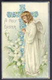 ANGEL girl prayer cross lily of the valley A HOLY EASTER embossed 1912 postcard