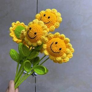 knitted sunflower,crochet bouquet,knitted flower,handmade craft,artificial flower,personalized gift,sunflower,smile sunflower,handmade