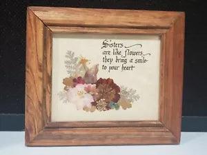 Vintage Keepsake Dried Flowers Oak Wood Picture Frame Ozarks SISTERS POEM