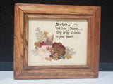 Vintage Keepsake Dried Flowers Oak Wood Picture Frame Ozarks SISTERS POEM