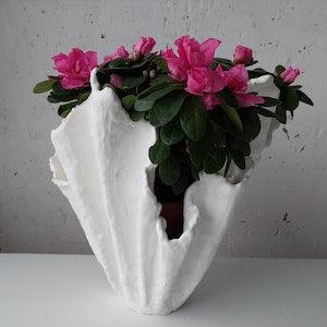 Large white orchid pot. Tall handmade white planter. Scandinavian abstract vase.