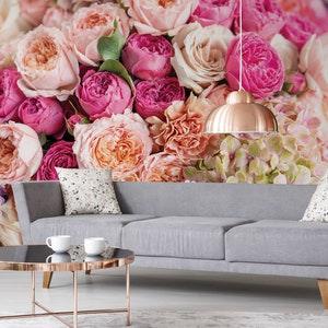 Vivid colorful floral rose bouquet wallpaper, self adhesive, peel and stick floral wall mural