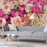 Vivid colorful floral rose bouquet wallpaper, self adhesive, peel and stick floral wall mural