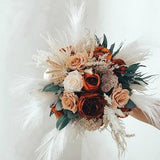 Burnt Orange, pampas grass ,Ivory, Wedding Bouquet, Beige, Tan, Bridal Bridesmaids Bouquet, Bouquet, Spring Summer Fall Wedding