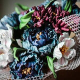 Leather bouquet, magnolias and peons in marine blue white and purple, customizable, made by oksana)