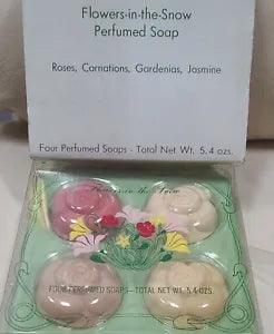 DANA Flowers in the Snow Perfumed Soap S/4 Gardenia Jasmine Rose Carnation Boxed