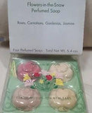 DANA Flowers in the Snow Perfumed Soap S/4 Gardenia Jasmine Rose Carnation Boxed