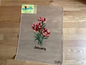 Bucilla Flower month January Carnations Pre-Worked Needlepoint Tapestry Canvas