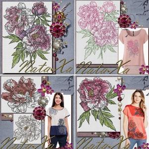 Peony Machine Embroidery Designs Set of 7 designs. 4 Bouquet Compositions + 3 individual flower designs Peonies designs Roses Lilies
