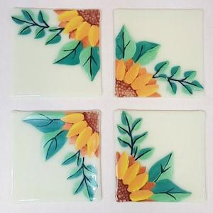 4 Beautiful Hand Painted Sunflower On Tiles/Coasters, New Home Gift, Housewarming Gift