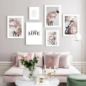 Ranunculus Flower Wall Art Painting Pink Floral Canvas Poster Print Home Decor