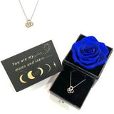 BLUE Preserved Rose In Gift Box With Sterling Silver Necklace - Valentine's Day