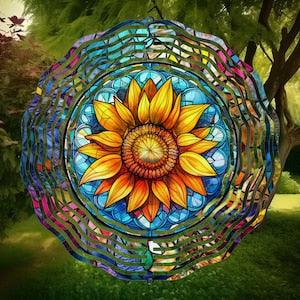 Sunflower Stained Glass Wind Spinner, Yard Decor, Outdoor Garden Decor, Metal Gifts, Sunflower Gifts For Women, Unique Gifts For Mom