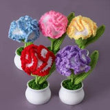 Hand Knitted Crochet Flower Artificial Carnation Plant In Pot Tabletop Ornament