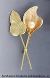 South American Hand Crafted 18k Gold Pearl Calla Lily Flower Brooch/Pin