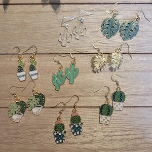 Gold Various Plant Pendant Dangle Earrings, plant earrings, fun earrings, cute earrings, dainty earrings, unisex earrings