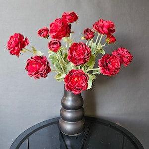 Ranunculus Red Blossom Bud Silk Artificial Faux High Quality 50cm/19 in Height by Milda Smilga