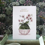 Birthday Card - Plant lover - Foiled card - watercolour Orchid - Luxury - kokedama - greeting card with envelope - Indoor Gardening