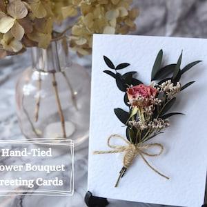 Pink Rose Bouquet Greeting Card, Dried Flower Posy Keepsake Card, Blank Birthday Card Mothers Day Card For Her, Floral Card For All Occasion