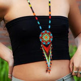 Seed Bead Necklace, Native Amerian Beadwork, Huichol Necklace, Mexican Seed Bead Jewelry, Southwestern Medallion, Hippie Necklace, Authentic