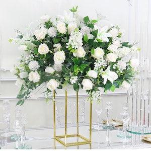 White Rose Floral Bouquet With Eucalyptus Flower Ball Flower Wedding Centrepiece Silk Floral Ball Party Table Decor Floral Table Runner