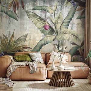 Tropical Plants Wallpaper, Vintage Amazon Wall Mural, Jungle Plants Peel and Stick, Vintage Self Adhesive, Removable Self-Adhesive Mural